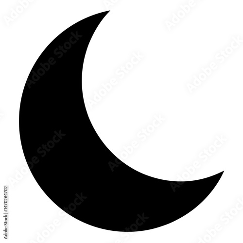 A solitary waxing crescent moon shines brightly in the night sky