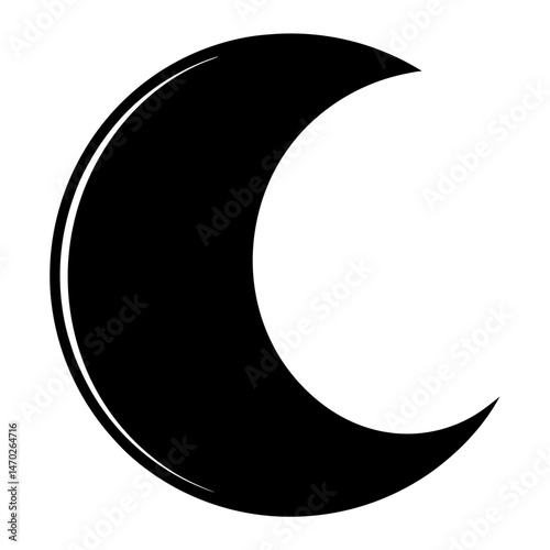 Crescent Moon Silhouette with an Outline, Vector Style Illustration on White