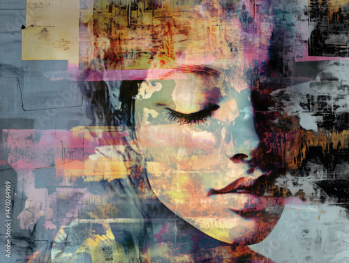 portrait of a young woman of an abstract art
