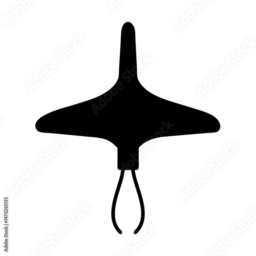Abstract silhouette of a spinning top toy with a dual string handle