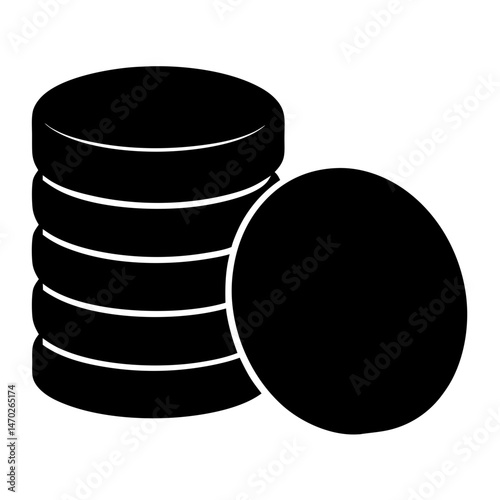 Stylized Stack of Black Coins or Tokens with Single Coin to the Side