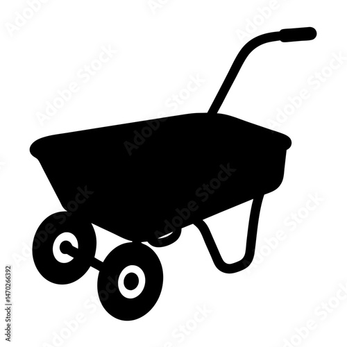 Silhouette of a twowheeled wheelbarrow, isolated on a white background, construction tool