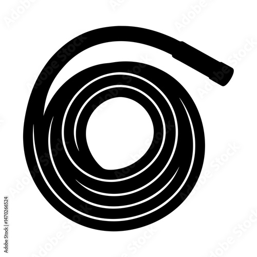Black coiled hose illustration, simple silhouette of an equipment tool