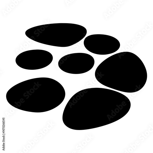 Abstract arrangement of solid black shapes resembling stepping stones or pebbles
