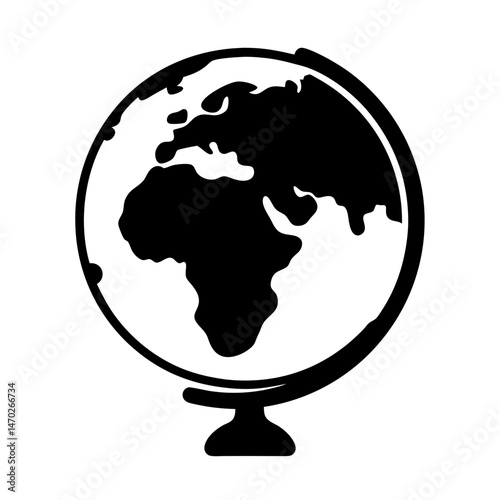 Simple black and white globe icon showing Africa and Europe continents