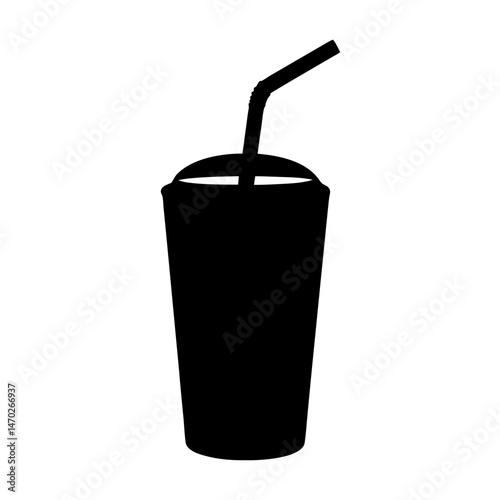 Black silhouette of a beverage cup with a straw on a white background