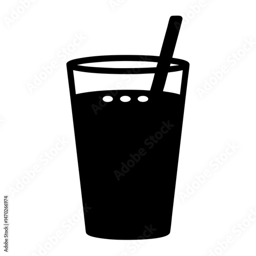 Silhouette of a refreshing drink in a glass with a straw design