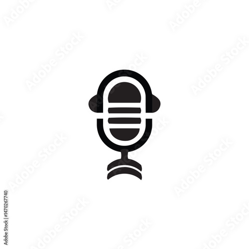 Vintage Microphone with Headphones Vector Icon, Representing Podcast, Music, and Audio Recording, Simple Editable Graphic