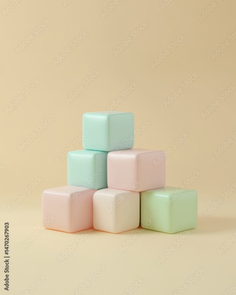 A pyramid of pastel colored cubes stacked against a warm beige background creating a visually balanced composition with soft lighting and clean lines A pyramid of pastel colored cubes stacked against a warm beige background creating a visually balanced composition with soft lighting and clean lines