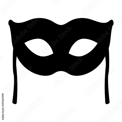 Elegant black masquerade mask silhouette on white background for mystery party