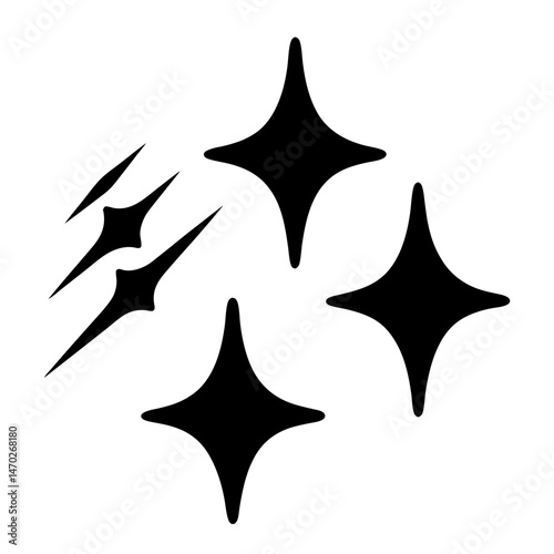 Group of Four Stars and Three Sharp Objects in Black and White