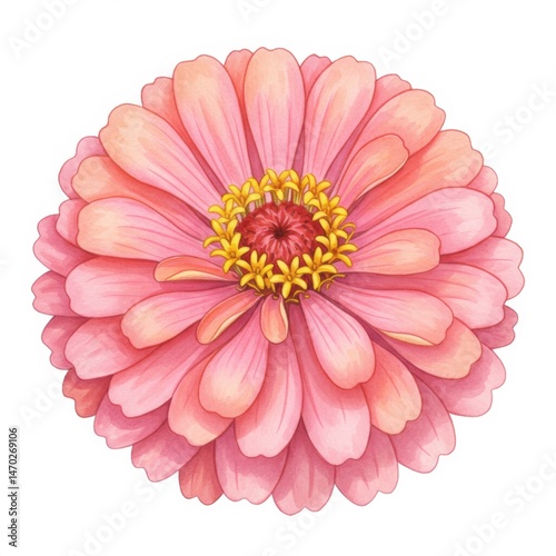 Pink Zinnia Flower Watercolor Illustration