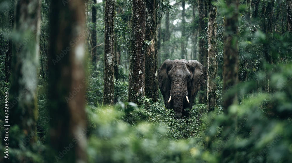 Obraz premium Khris elephant exploring dense forest wildlife scene nature photography lush environment hidden viewpoint wildlife encounter