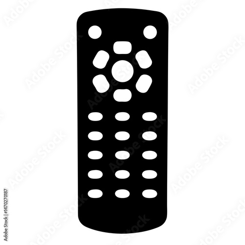 Black remote control with many buttons for controlling a media center