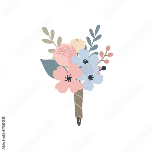 Pastel Pink and Blue Flower Bouquet Illustration