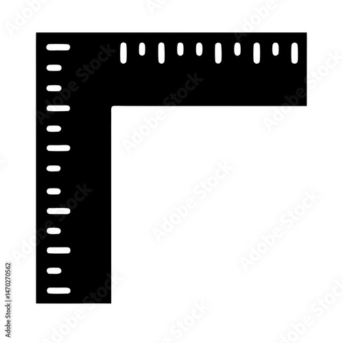 A black and white graphic illustration of a right angle measuring tool