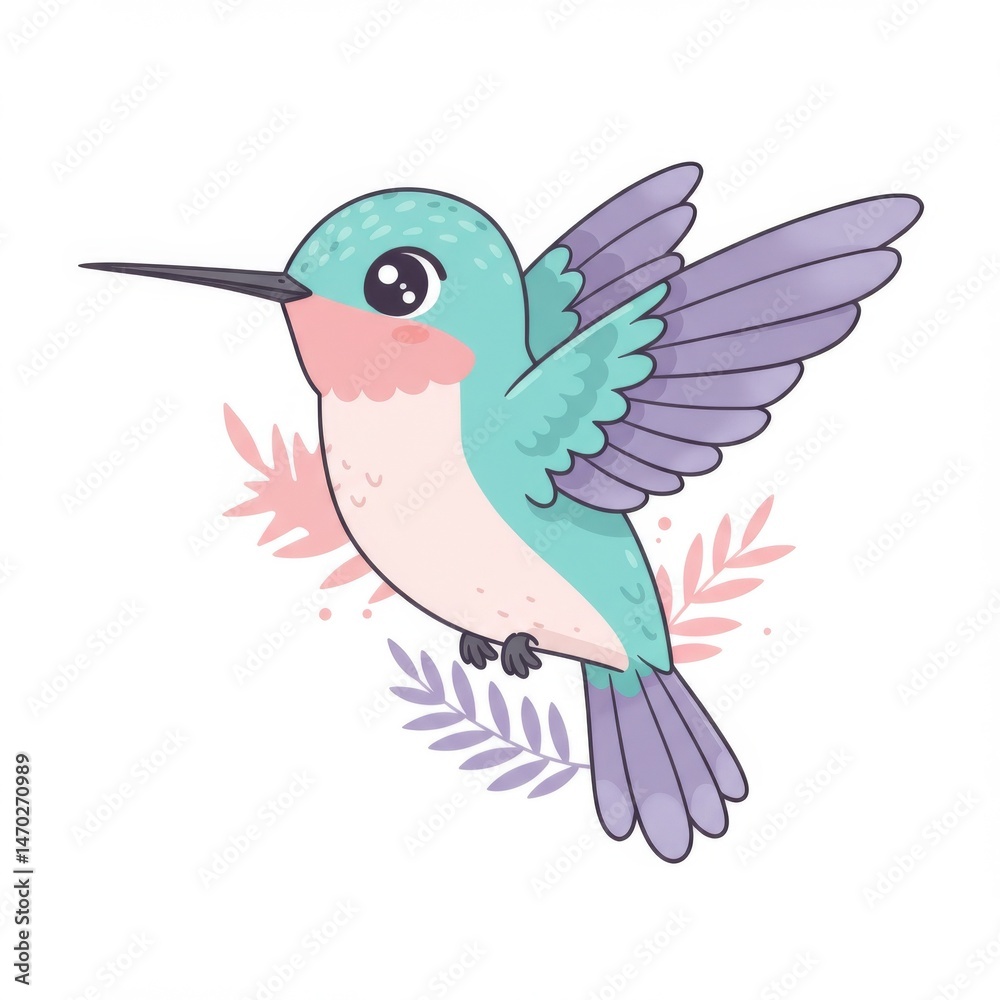 Obraz premium Pastel Hummingbird in Flight with Floral Design