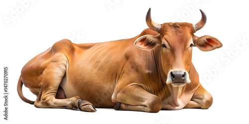 Relaxing brown cow lying down isolated on black background, cow, brown, bovine, cattle, livestock, animal, isolated, black background, lying down, resting, farm animal, mammal, agriculture, domestic