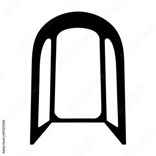 Elegant black frame forms a rounded arch entryway against white background