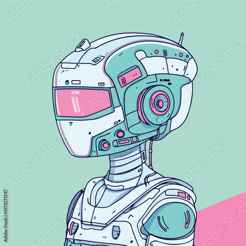 Futuristic Cartoon Robot Illustration With Intricate Details On A Light Green Background