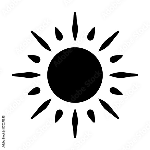 Stylized radiant sun illustration with bold black rays on a white background