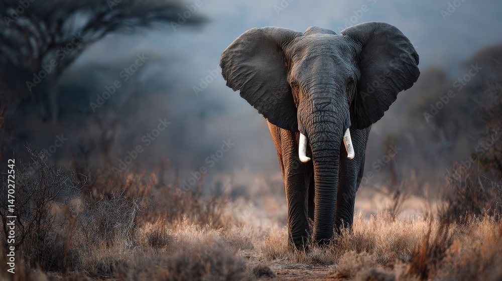 Fototapeta premium Alert elephant displaying flared ears african savanna wildlife photography natural habitat close-up animal behavior