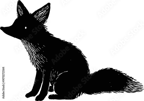 Black silhouette of a fox with bushy tail,. Vector illustration