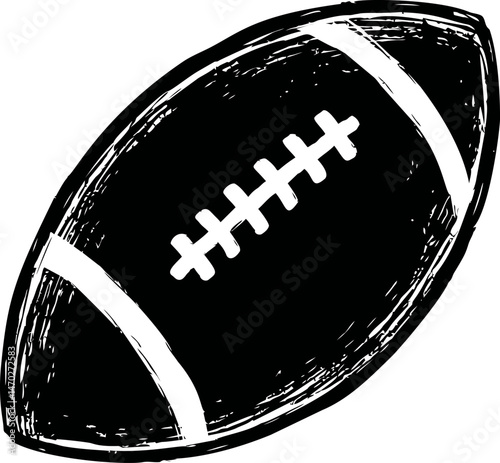 Black and white sketch of an american football ball with texture details. Vector illustration