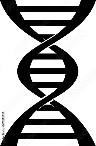 Black and white illustration of a dna helix structure with bold lines. Vector illustration