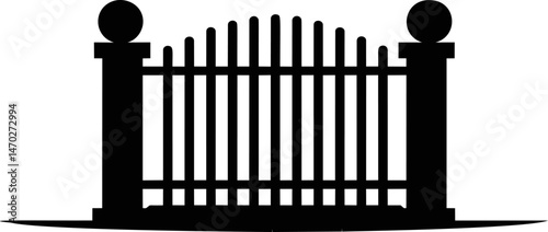 Black silhouette of a vintage gate with round finials. Vector illustration