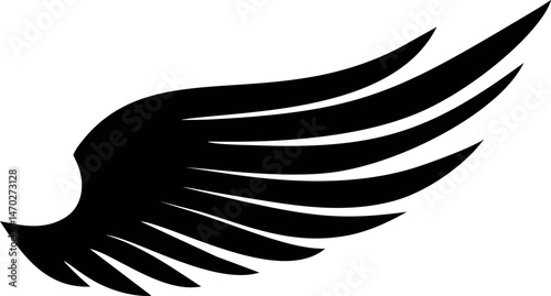 Black silhouette of an outstretched stylized bird wing in vector design. Vector illustration