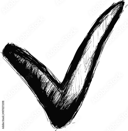 Black and white sketch illustration of a bold check mark symbol. Vector illustration