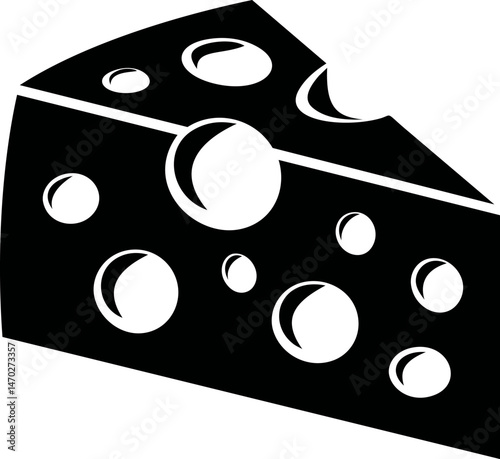 Black and white silhouette of a Swiss cheese wedge with holes,. Vector illustration