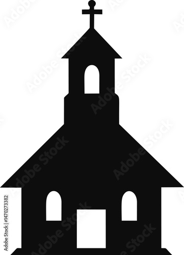 Silhouette of a church building with a cross. Vector illustration