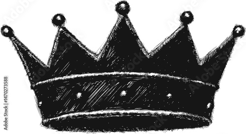 Black sketched crown with pointed tips and decorative elements, monochrome style. Vector illustration
