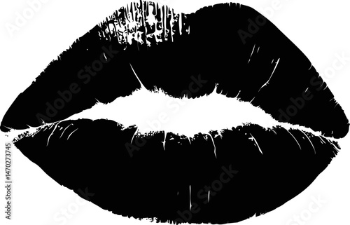 Black and white illustration of bold lipstick imprint, fashion icon concept. Vector illustration