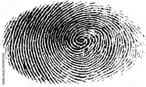 Detailed black and white fingerprint with swirling pattern. Vector illustration