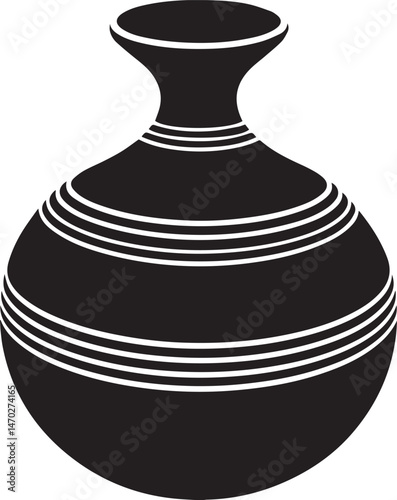 Lota Pot in Silhouette Vector | Traditional Black Vector Art Illustration