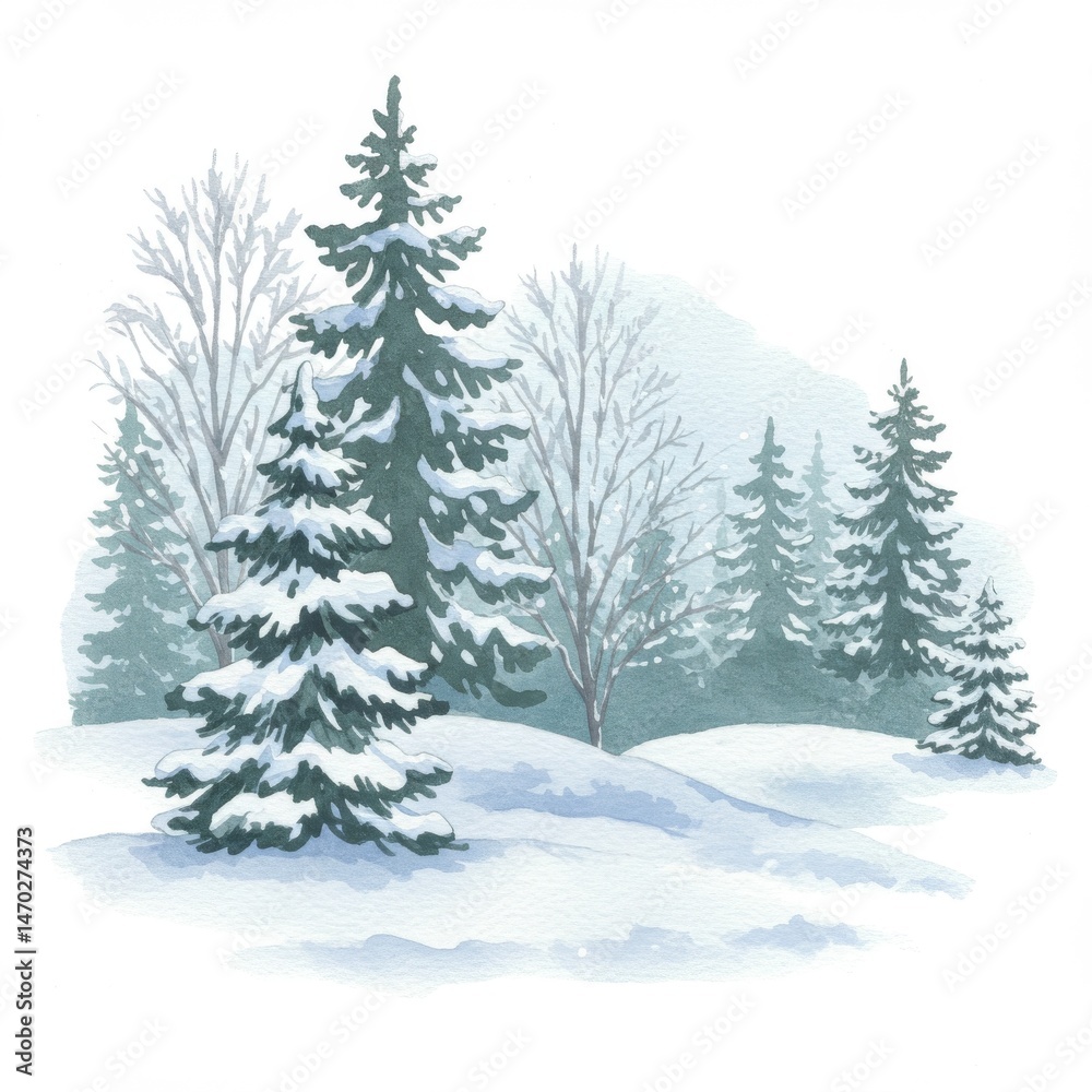 Obraz premium Snowy Winter Forest Landscape with Evergreen Trees