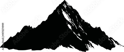 Silhouette of a jagged mountain peak with sharp ridges, black and white illustration. Vector illustration