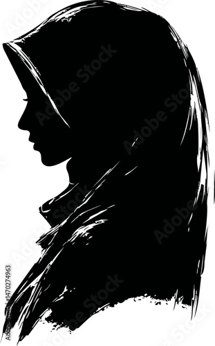 Silhouette of a woman in a hijab with a serene expression, digital art. Vector illustration