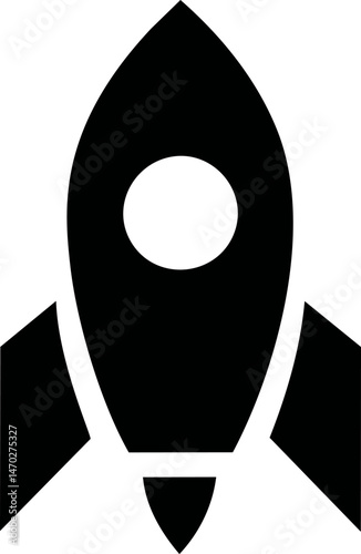Simple black rocket silhouette, minimalist design. Vector illustration