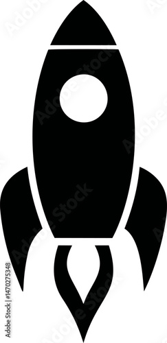 Black rocket icon, minimalist space exploration symbol. Vector illustration
