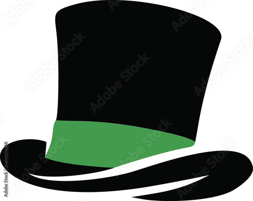 Black top hat with a green band illustration. Vector illustration