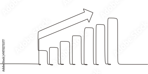 Continuous Line Drawing Upward Trending Graph Chart. Growth Success Business Finance Vector Art.