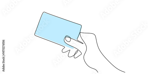 Single Line Art Business Communication Hand Holding Card. Professional Contact Minimalist Vector.