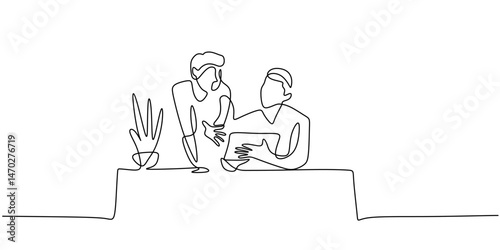 Single Line Art Effective Communication Person Actively Listening Table. Dialogue Consultation Vector.