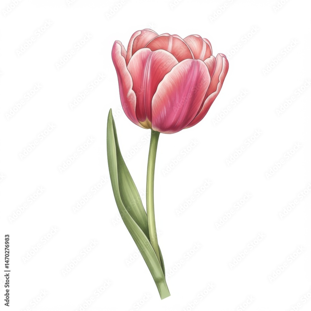Fototapeta premium Pink Tulip Blossom on White Background