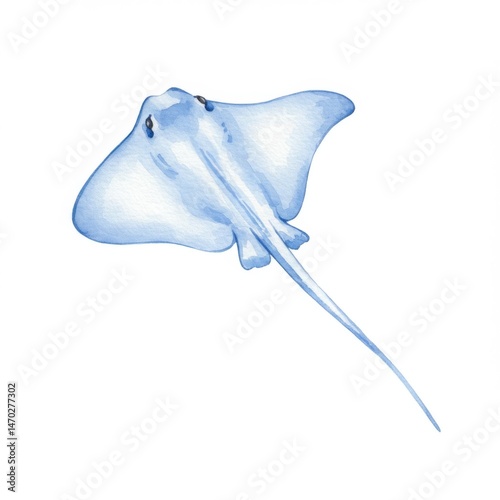 Pale Blue Stingray Watercolor Illustration