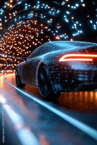 Obraz na płótnie Digital neon road invites travelers on a high-speed journey through a vibrant cyberpunk landscape filled with glowing lights w salonie